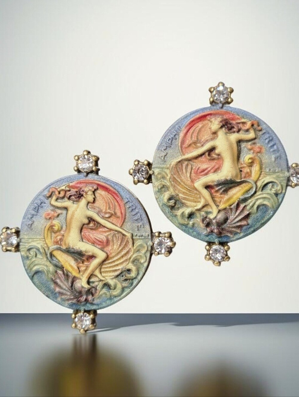 Art Nouveau Revival Amphitrite Greek Goddess of the Sea Crystal Earrings